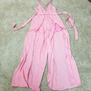 Bubblegum Peak-A-Boo Jumpsuit with Sheer Legs